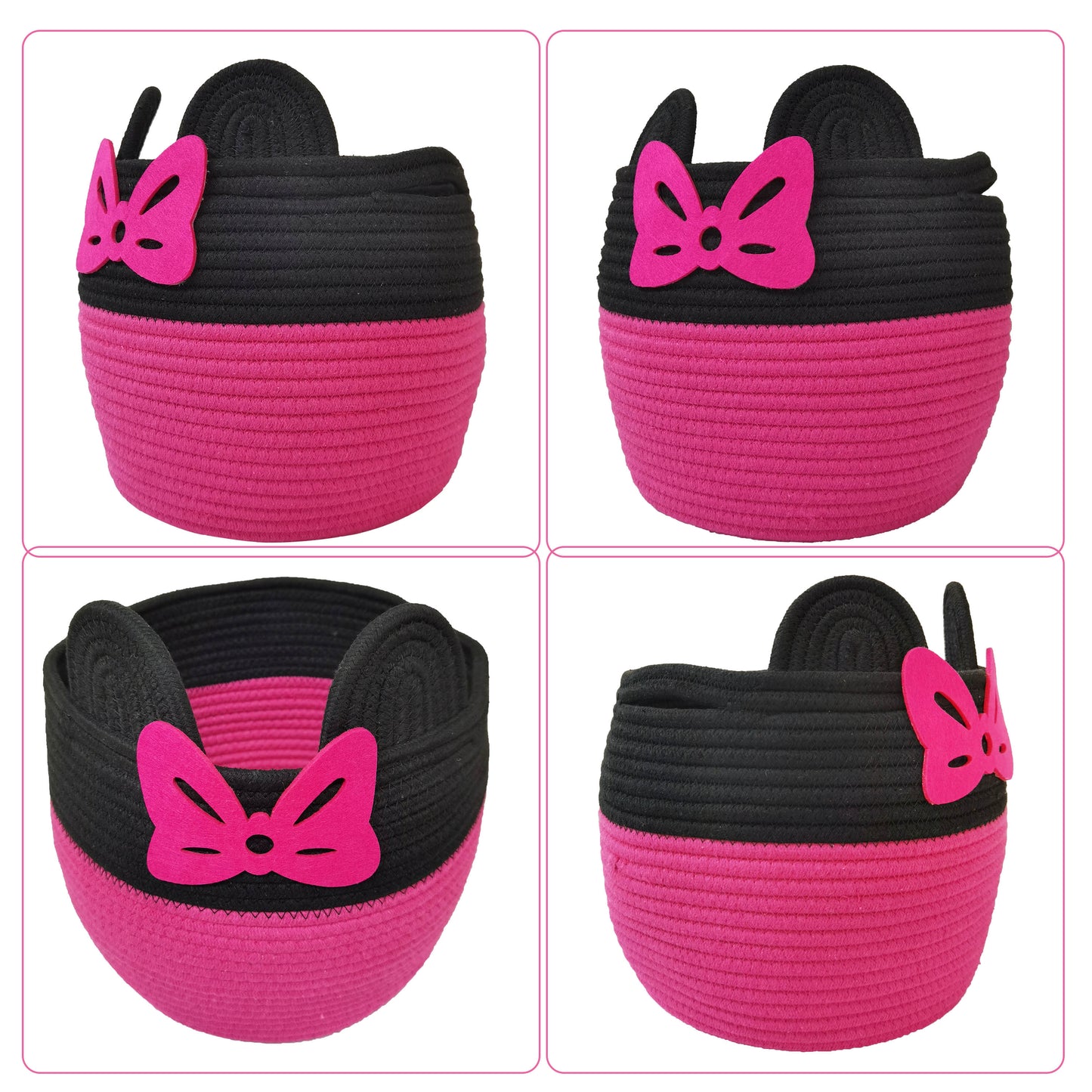 2 PCS Pink Mouse Basket dolls Storage Basket Cotton Rope Woven Basket with Handles Nursery Toy Organizers