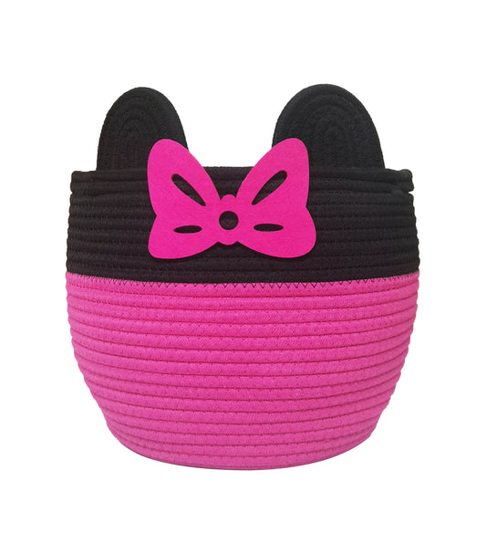 2 PCS Pink Mouse Basket dolls Storage Basket Cotton Rope Woven Basket with Handles Nursery Toy Organizers